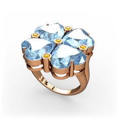 Akuamarin ve sitrin 14 ayar rose altın yüzük