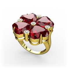 Lucky Yonca Yüzük - Garnet ve swarovski 14 ayar altın yüzük #gsdh6x