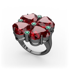 Lucky Yonca Yüzük - Garnet ve yeşil kuvars 925 ayar siyah rodyum kaplama gümüş yüzük #hpk4v6