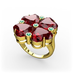 Lucky Yonca Yüzük - Garnet ve yeşil kuvars 925 ayar altın kaplama gümüş yüzük #i541lr