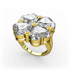 Lucky Yonca Yüzük - Swarovski ve sitrin 18 ayar altın yüzük #i6mfbo