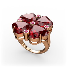 Lucky Yonca Yüzük - Garnet ve rodolit garnet 8 ayar rose altın yüzük #i77479