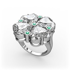 Lucky Yonca Yüzük - Swarovski ve yeşil kuvars 8 ayar beyaz altın yüzük #i8mtho