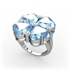Lucky Yonca Yüzük - Akuamarin ve swarovski 14 ayar beyaz altın yüzük #kcmcc8