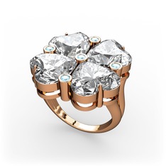 Lucky Yonca Yüzük - Swarovski ve akuamarin 8 ayar rose altın yüzük #la8i62