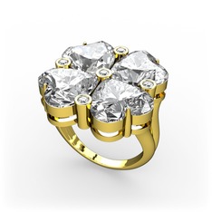 Lucky Yonca Yüzük - Swarovski ve beyaz zirkon 8 ayar altın yüzük #mn5ipq