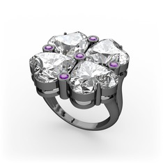 Swarovski ve ametist 925 ayar siyah rodyum kaplama gümüş yüzük