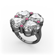 Lucky Yonca Yüzük - Swarovski ve rodolit garnet 925 ayar siyah rodyum kaplama gümüş yüzük #o2n9rz