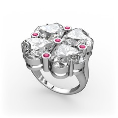 Lucky Yonca Yüzük - Swarovski ve rodolit garnet 18 ayar beyaz altın yüzük #r1qix2
