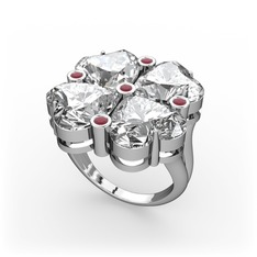 Lucky Yonca Yüzük - Swarovski ve kök yakut 14 ayar beyaz altın yüzük #v4qf3b