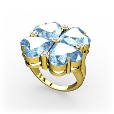 Akuamarin ve swarovski 925 ayar altın kaplama gümüş yüzük