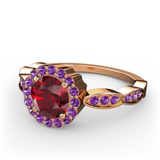Garnet ve ametist 18 ayar rose altın yüzük