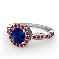Lab safir ve garnet 18 ayar beyaz altın yüzük