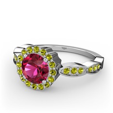 Blume Yüzük - Rodolit garnet ve peridot 14 ayar beyaz altın yüzük #11fc1v5