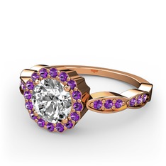 Swarovski ve ametist 14 ayar rose altın yüzük