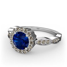 Blume Yüzük - Lab safir ve dumanlı kuvars 14 ayar beyaz altın yüzük #12891rl