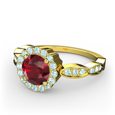 Garnet ve akuamarin 14 ayar altın yüzük