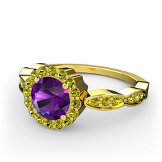 Ametist ve peridot 14 ayar altın yüzük