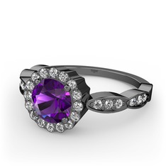 Blume Yüzük - Ametist ve beyaz zirkon 925 ayar siyah rodyum kaplama gümüş yüzük #14jtn4