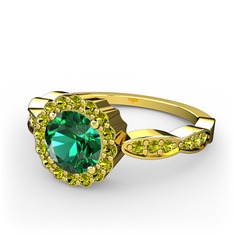 Yeşil kuvars ve peridot 14 ayar altın yüzük