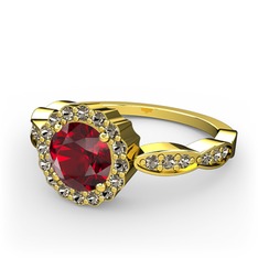 Blume Yüzük - Garnet ve dumanlı kuvars 14 ayar altın yüzük #14o36wx