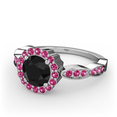 Blume Yüzük - Siyah zirkon ve rodolit garnet 14 ayar beyaz altın yüzük #14y0t1a