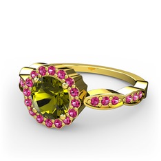 Peridot ve rodolit garnet 14 ayar altın yüzük