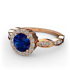 Blume Yüzük - Lab safir ve swarovski 925 ayar rose altın kaplama gümüş yüzük #154qv81