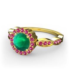 Blume Yüzük - Kök zümrüt ve rodolit garnet 14 ayar altın yüzük #15vi3h7