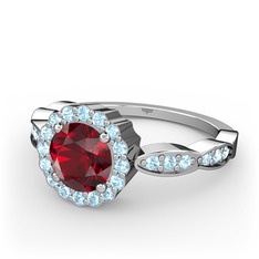 Garnet ve akuamarin 18 ayar beyaz altın yüzük