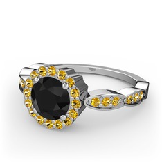 Blume Yüzük - Siyah zirkon ve sitrin 8 ayar beyaz altın yüzük #1626zoy