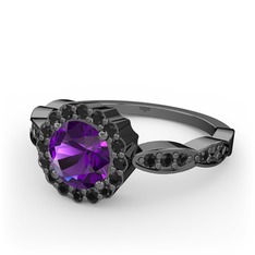 Ametist ve siyah zirkon 925 ayar siyah rodyum kaplama gümüş yüzük