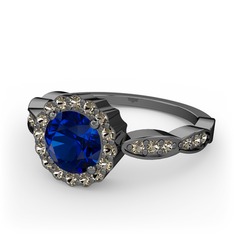 Blume Yüzük - Lab safir ve dumanlı kuvars 925 ayar siyah rodyum kaplama gümüş yüzük #16ls1o6