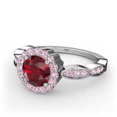 Blume Yüzük - Garnet ve pembe kuvars 14 ayar beyaz altın yüzük #16ptw24