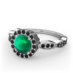Kök zümrüt ve siyah zirkon 8 ayar beyaz altın yüzük