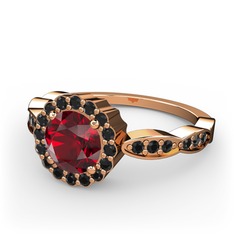 Garnet ve siyah zirkon 14 ayar rose altın yüzük