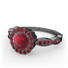 Blume Yüzük - Kök yakut ve garnet 925 ayar siyah rodyum kaplama gümüş yüzük #192nqxa