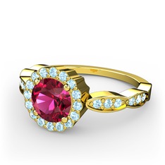 Blume Yüzük - Rodolit garnet ve akuamarin 925 ayar altın kaplama gümüş yüzük #199pbxm