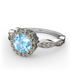 Blume Yüzük - Akuamarin ve dumanlı kuvars 8 ayar beyaz altın yüzük #19bp6q0
