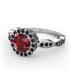 Blume Yüzük - Garnet ve siyah zirkon 8 ayar beyaz altın yüzük #1a2lwe4