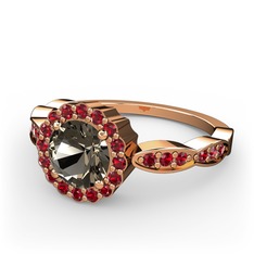 Dumanlı kuvars ve garnet 18 ayar rose altın yüzük