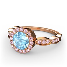 Blume Yüzük - Akuamarin ve pembe kuvars 8 ayar rose altın yüzük #1aoh2px