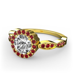 Beyaz zirkon ve garnet 14 ayar altın yüzük