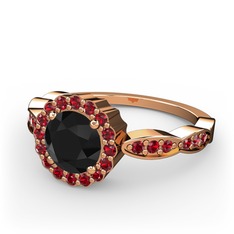 Siyah zirkon ve garnet 18 ayar rose altın yüzük