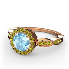 Akuamarin ve peridot 8 ayar rose altın yüzük
