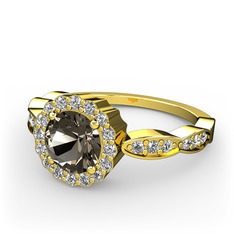 Blume Yüzük - Dumanlı kuvars ve swarovski 14 ayar altın yüzük #1d511ef