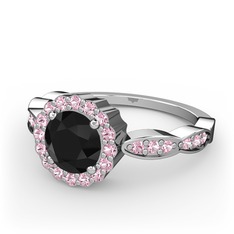 Blume Yüzük - Siyah zirkon ve pembe kuvars 8 ayar beyaz altın yüzük #1db5zv6