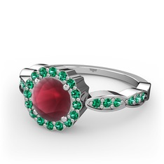 Blume Yüzük - Kök yakut ve yeşil kuvars 14 ayar beyaz altın yüzük #1e9kaoq