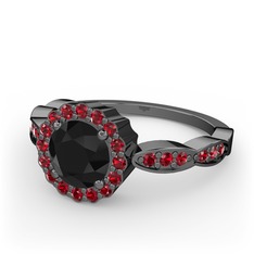 Blume Yüzük - Siyah zirkon ve garnet 925 ayar siyah rodyum kaplama gümüş yüzük #1gv0470