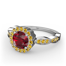 Garnet ve sitrin 14 ayar beyaz altın yüzük